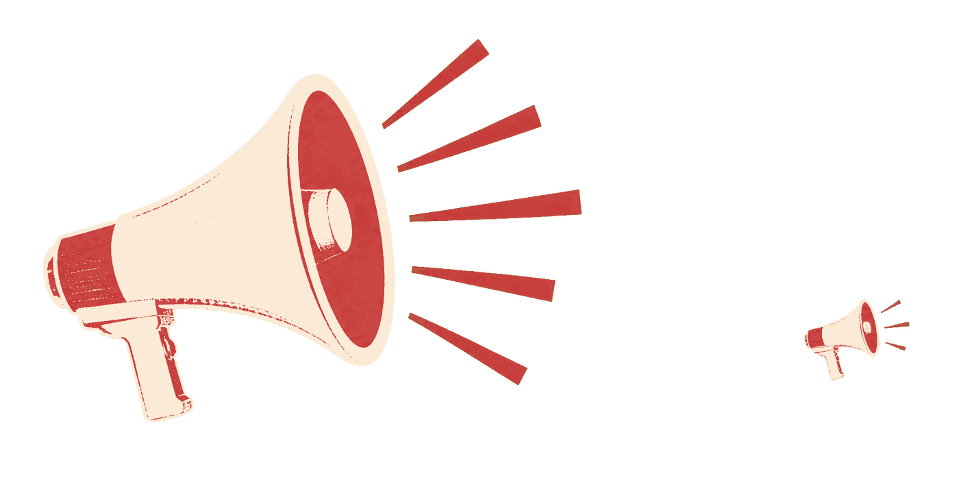 One enormous megaphone and one tiny one facing the same way: the finding and its correction, at the volumes they are actually heard